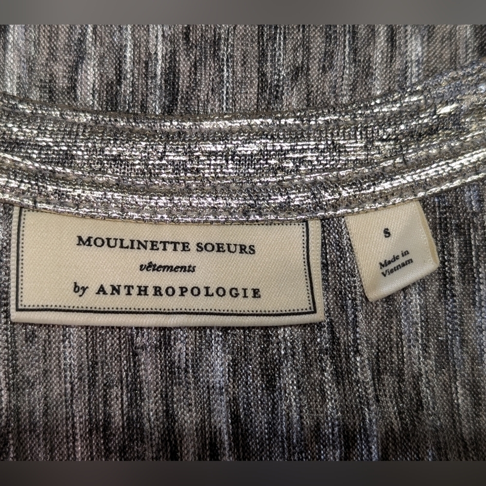 Anthropologie Moulinette Soeurs Shine On Metallic Tank Top S High Neck Stretchy - Picture 11 of 12